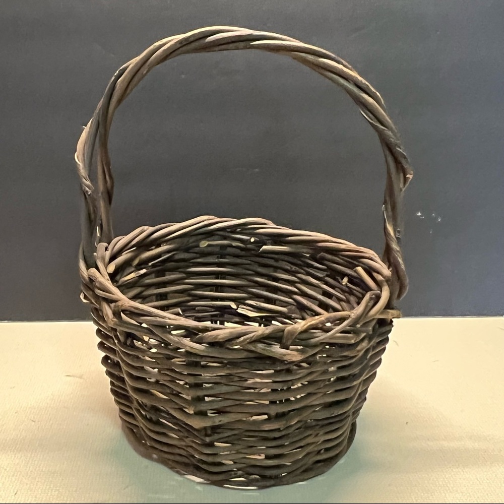 Vintage Wood Wicker Basket with Handle